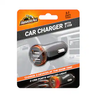 3.1 AMPS TOTAL ARMORALL CAR CHARGER WITH 2 USB - A Total 3.1Amp 3.1 AMPS TOTAL 2 USB Total 5.30mg