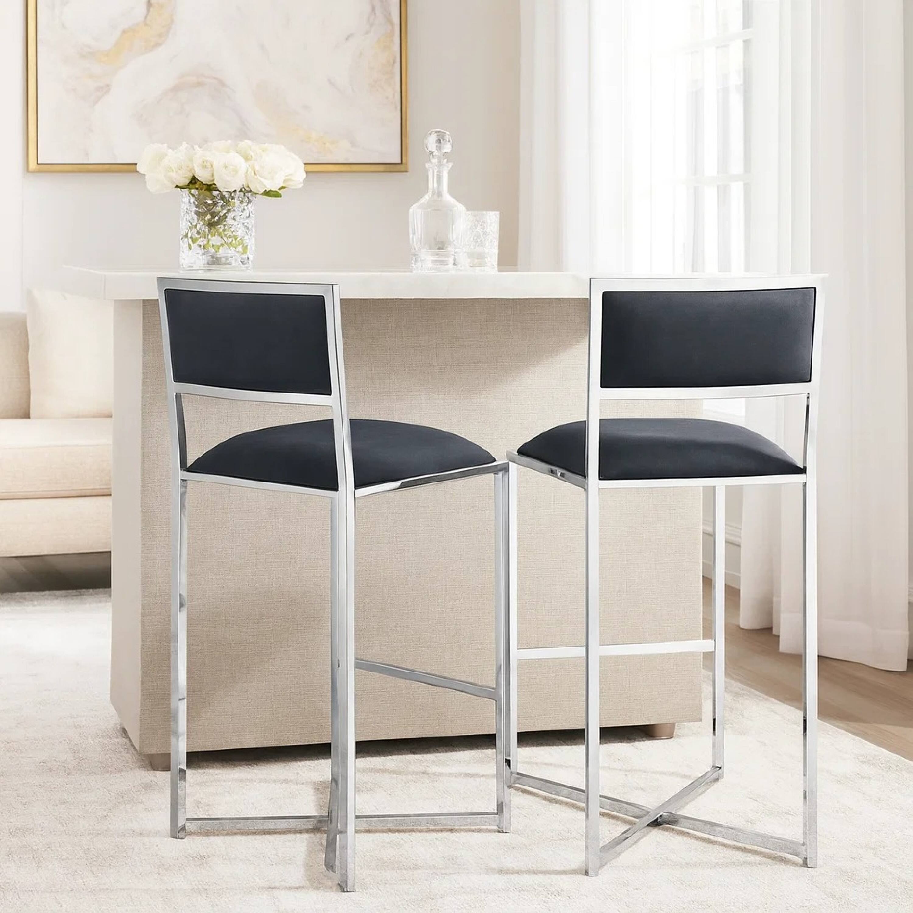 Alt View 2. Manhattan Lane - Eun 30 Inch Vegan Faux Leather Barstool, Chrome Base, Set of 2 - Gray and Chrome.