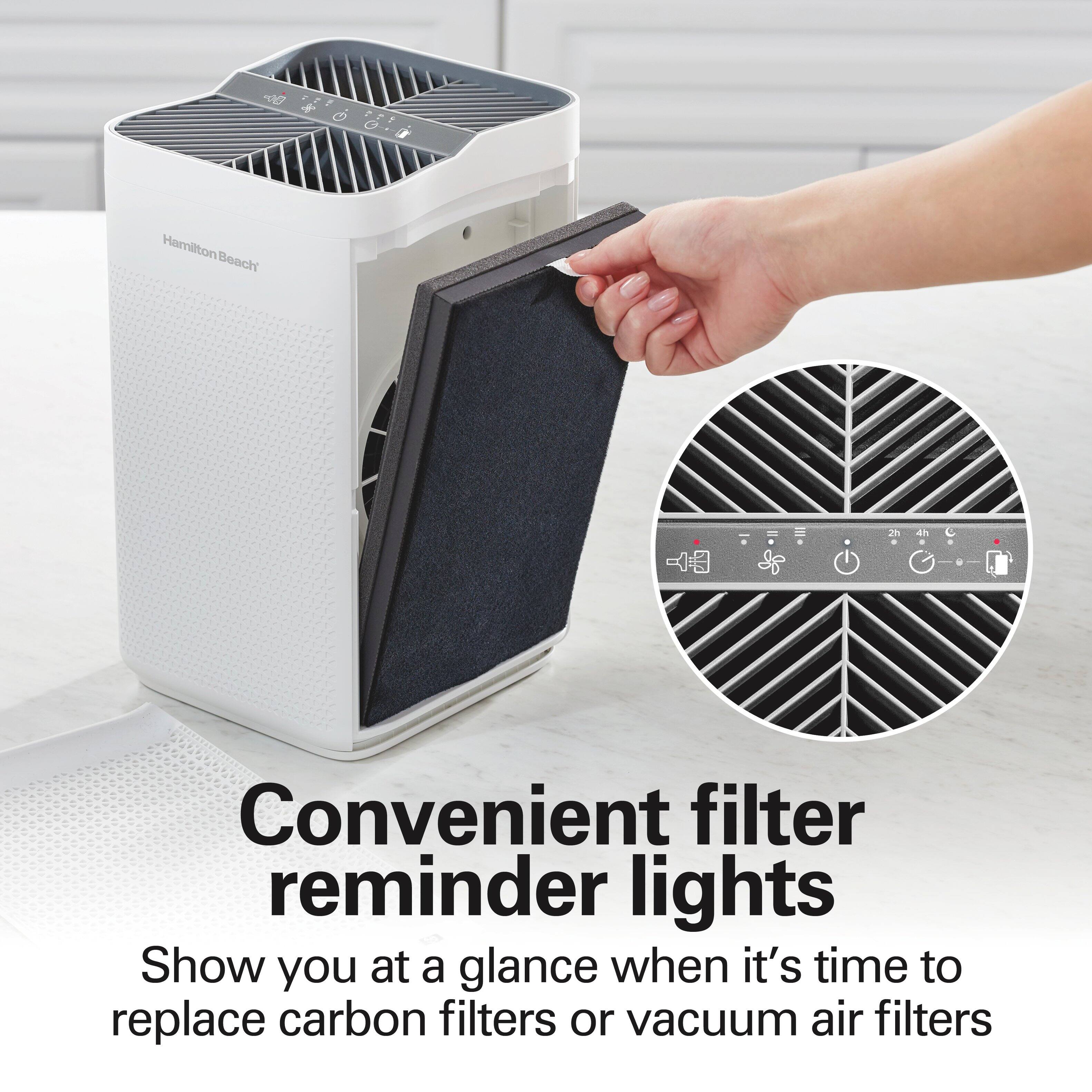 36 e ... 0 -  
Hamilton Beach  
Convenient filter reminder lights  
Show you at a glance when it's time to replace carbon filters or vacuum air filters