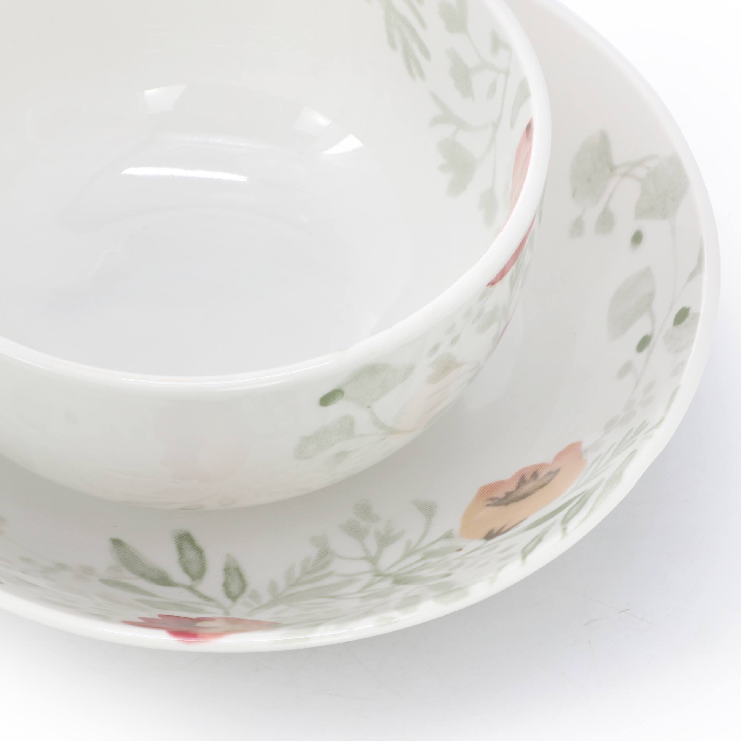 Alt View 1. Elama - Elama Poppy 24 Piece Porcelain Double Bowl Dinnerware Set, Service for 6 - White and Orange.