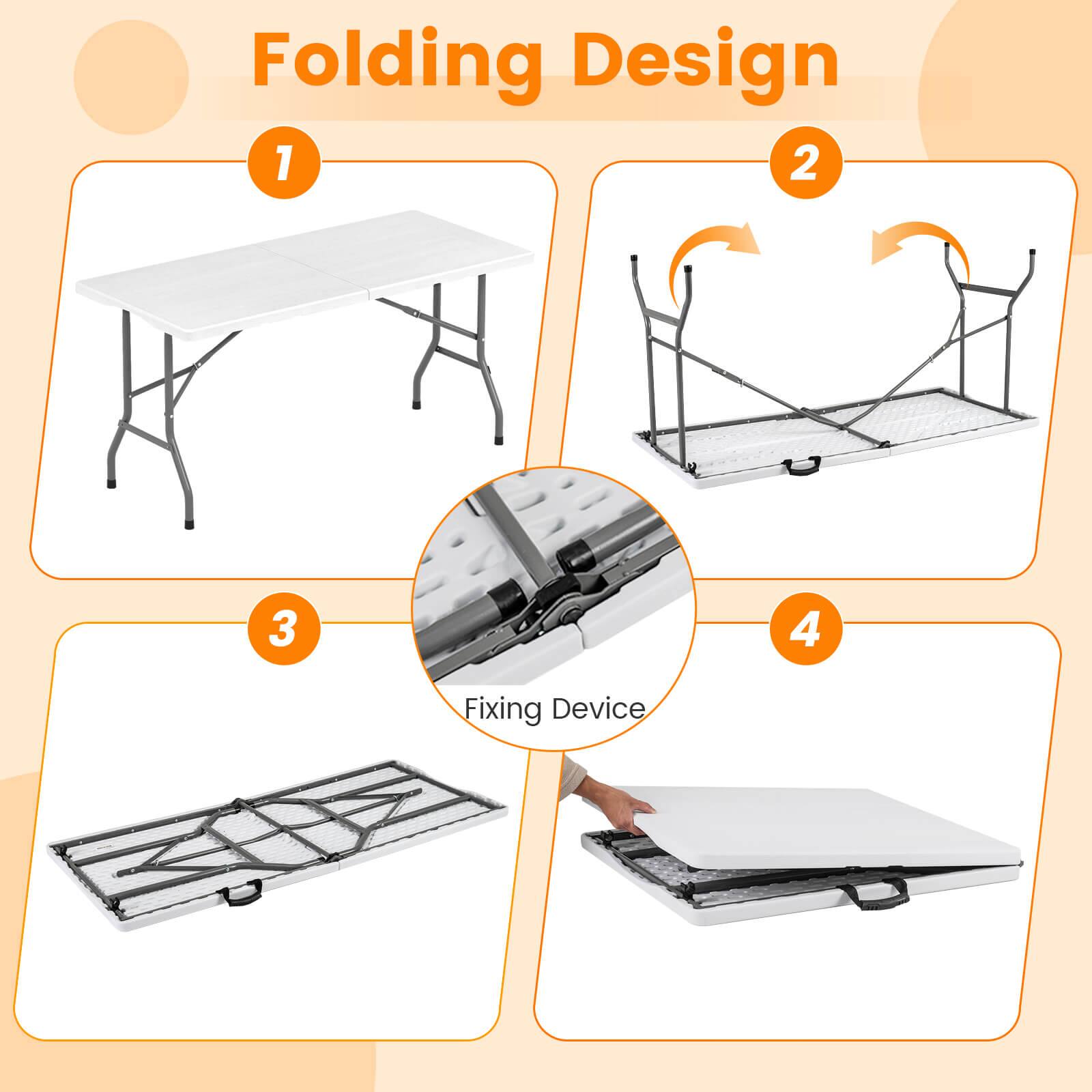 Folding Design

1. [Image of a table]
2. [Image of a table being folded]
3. Fixing Device
4. [Image of a folded table]