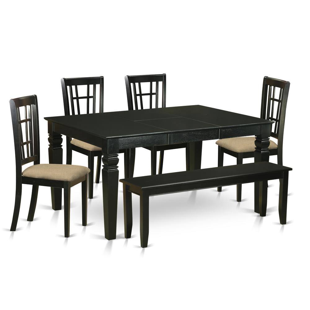 Back. East West Furniture - WENI6D-BLK-C 6-Pc Kitchen nook Dining set- Kitchen dinette Table and 4 Dining Chairs with Bench - Black.