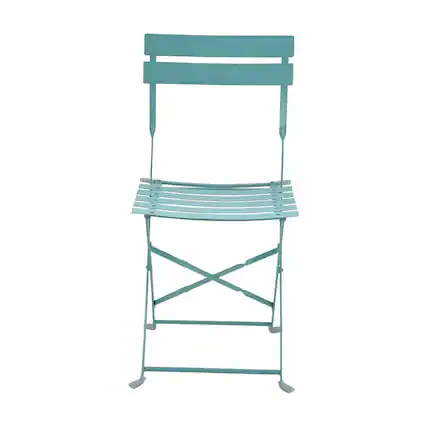 Front. Carolina Chair & Table - Bistro Folding Outdoor Chair Set - Set of 2 - Teal - Blue.