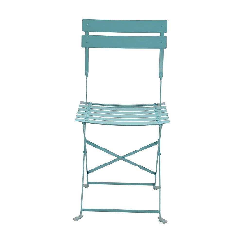 Front. Carolina Chair & Table - Bistro Folding Outdoor Chair Set - Set of 2 - Teal - Blue.