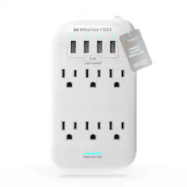 Monster - 6-Outlet Surge Protector with 4 USB-A Ports (4.2A), 980 Joules, Wall Mount - White