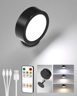 EZVALO - 1 Pack Rotation Dimmable Cordless Wall Mounted Light LED Wall Sconce Smart Recessed Lighting with Remote-3 Temps - Black
