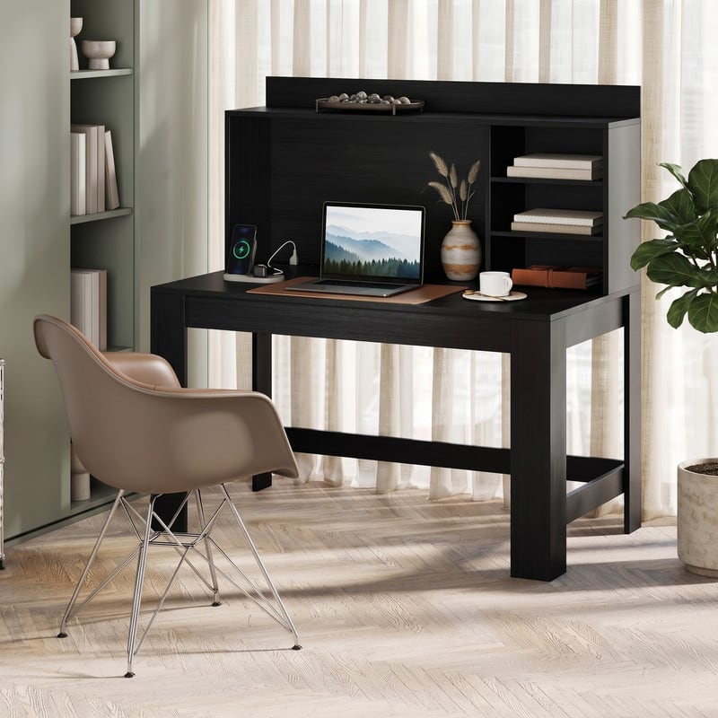 "WELLFOR - 42.5"" Computer Desk with Hutch & Power Outlets, Study Desk Writing Desk for Home Office - Black" price history on PriceWatchPro