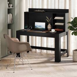 WELLFOR - 42.5" Computer Desk with Hutch & Power Outlets, Study Desk Writing Desk for Home Office - Black