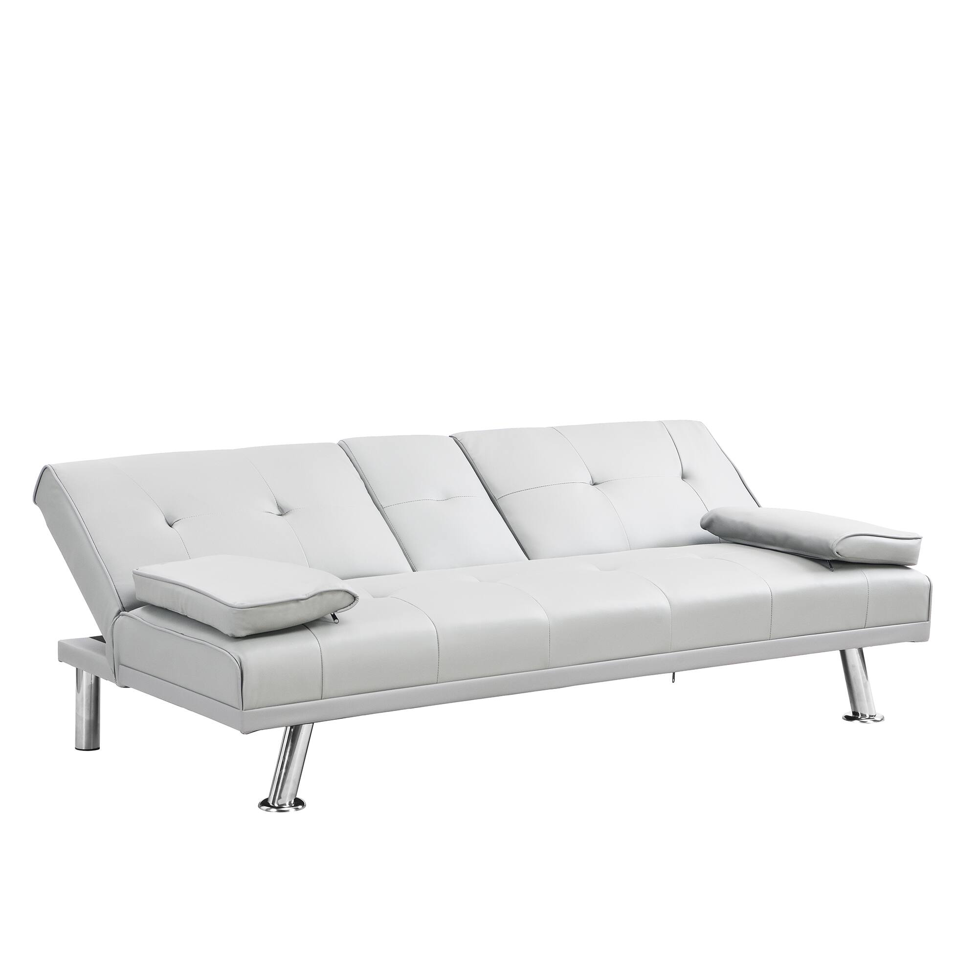 Back. Tiramisubest - Modern Sofa Bed with Armrest Two Holders, PVC Upholstery, Wood Frame, Stainless Steel Legs, White - White.