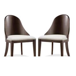 Manhattan Lane - Mordy Side Dining Chair Set of 2, Curve Panel Back - Dark Walnut Brown, Off-White