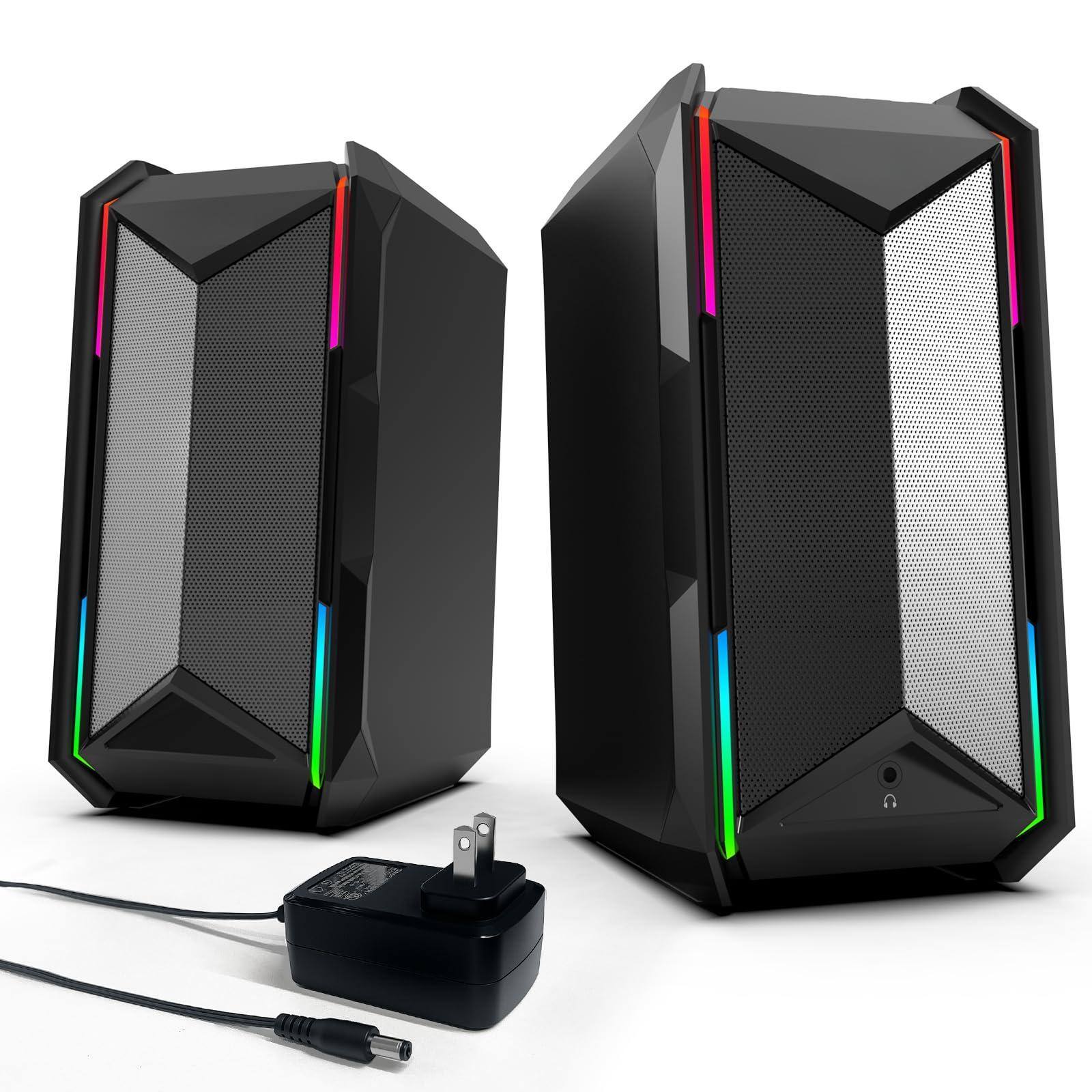 Front. Cedar Assembly - Computer Speakers For Music And Gaming Dc Adapter Desktop Pc Or Laptop 5 3 10 Rgb Modes 3 Aux In Headphon... - Default.