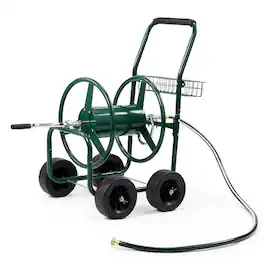 Winado - 250 FT Duty Hose Reel Cart, 4 PU Wheel Garden Storage Cart Holds up to 250 ft of 5/8 Inch water hose, storage basket