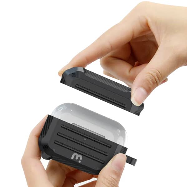 Alt View 3. Mybat Pro - MyBat Pro Carbon Fiber Shockproof Protective Case for Apple AirPods Pro with Wireless Charging Case - Black - Black.