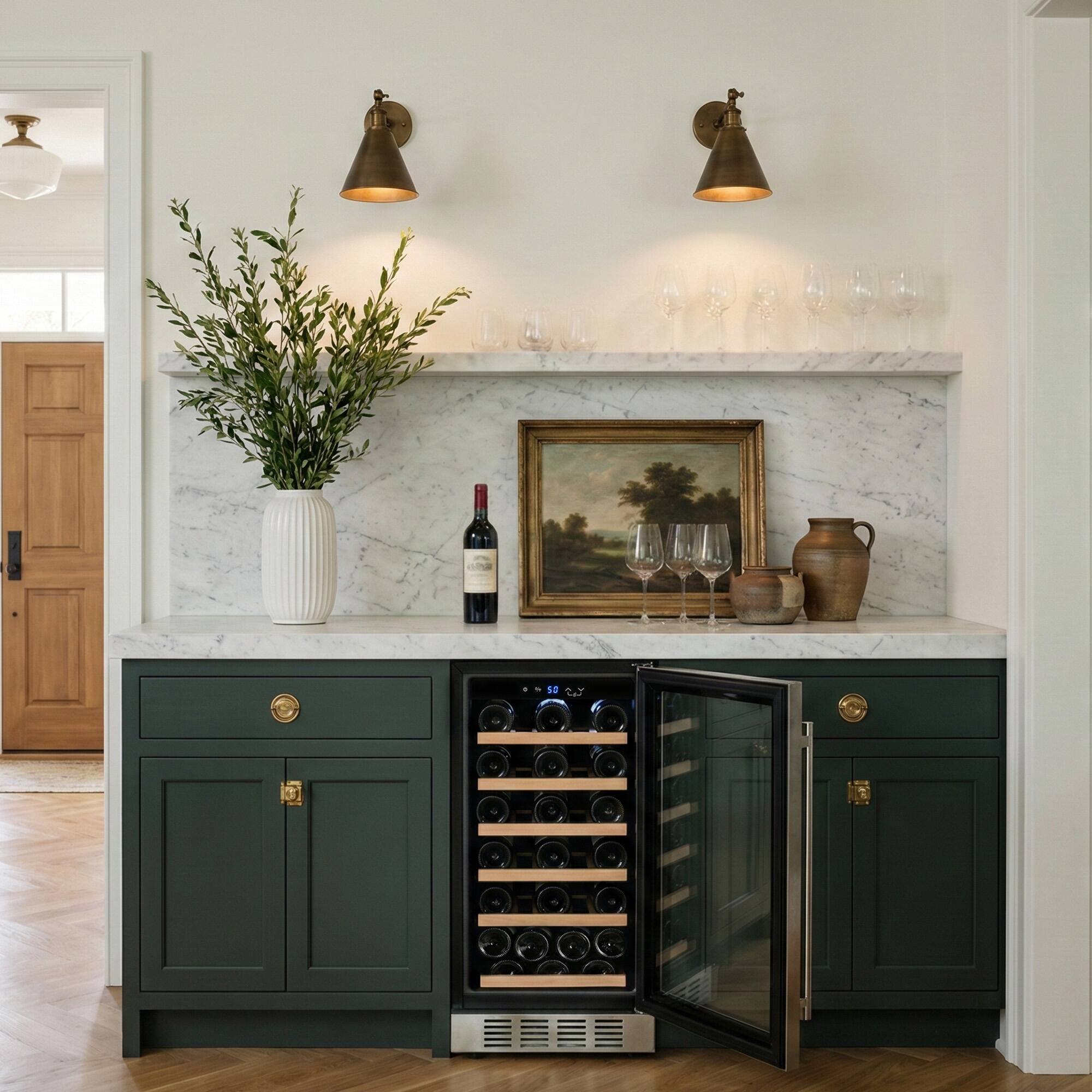 Alt View 5. Empava - 15 In. 13-bottle Wine Cooler With Compressor Cooling, 6 Beech Wood Shelves, Built-in/freestanding Wine Fridge In Black - Black.