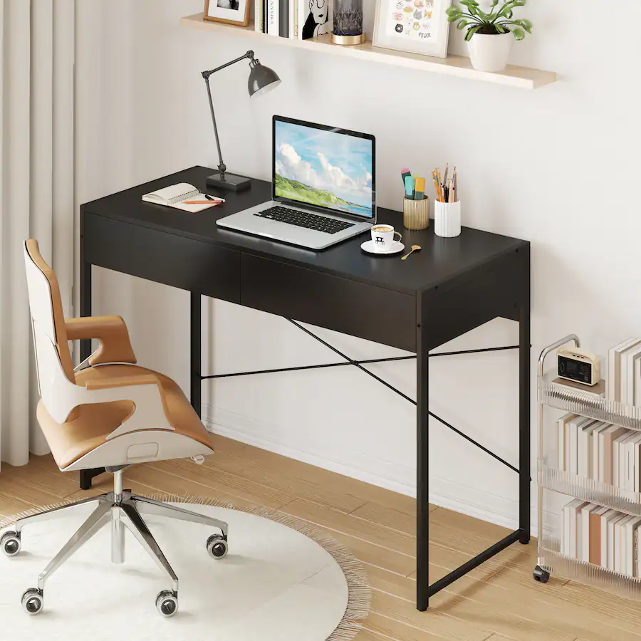 Gymax Modern 2 Drawer Computer Desk w/ Reinforced Heavy Duty Metal ...