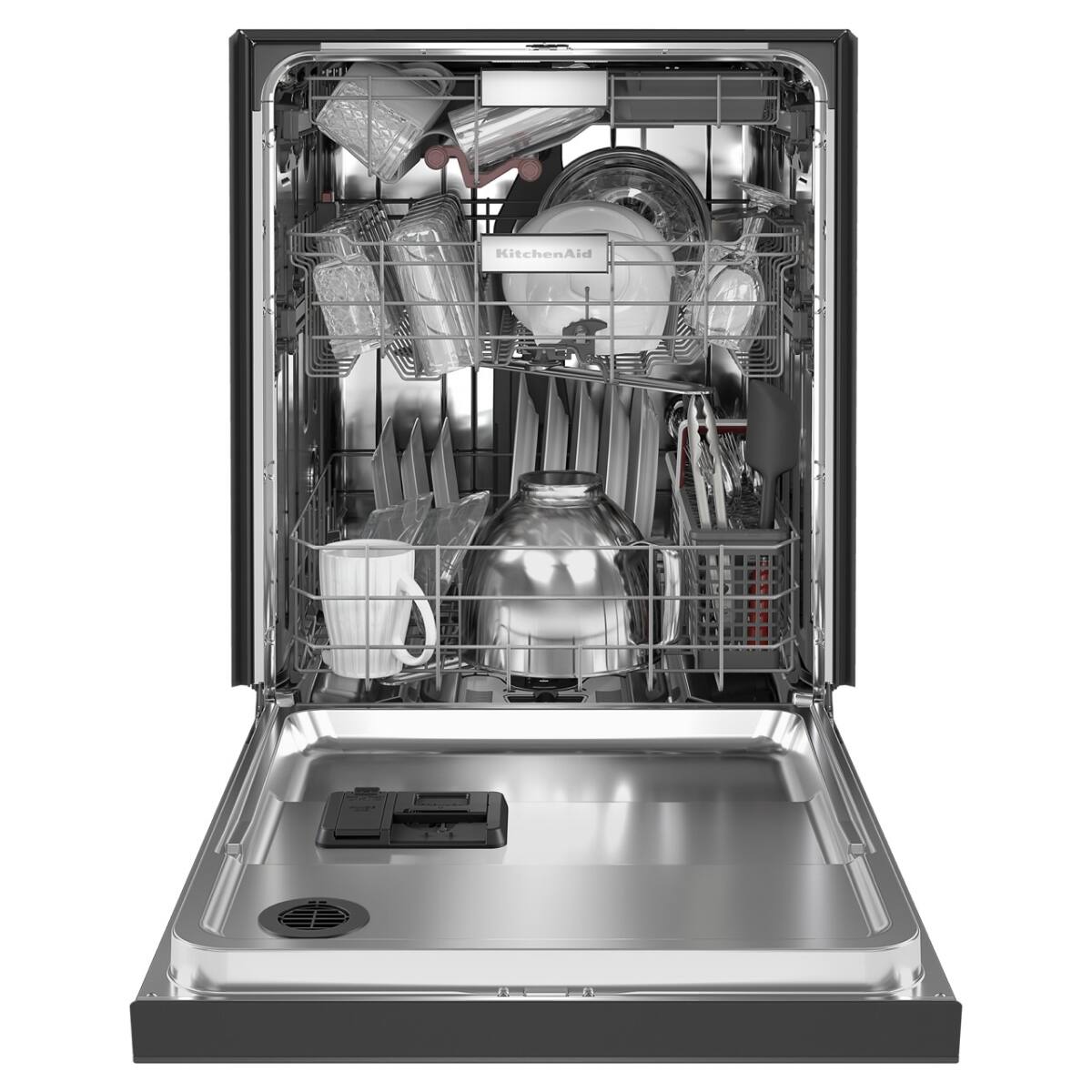 Angle. KitchenAid - 24" Front Control Built-In Stainless Steel Tub Dishwasher with 3rd Rack, 50+ Total Wash Jets, 44 dBA - Stainless Steel.