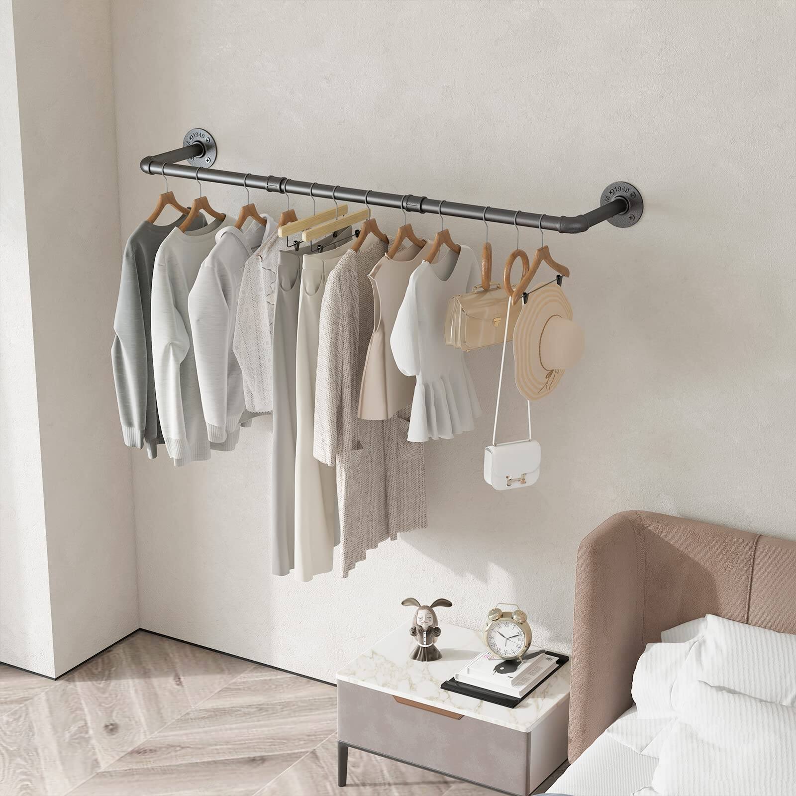 Alt View 3. Refined Abode Design - Industrial Pipe Clothing Rack Clothes Racks For Hanging Garment Iron Bar Multi-purpose Rod Closet 2 Base() () - Default.