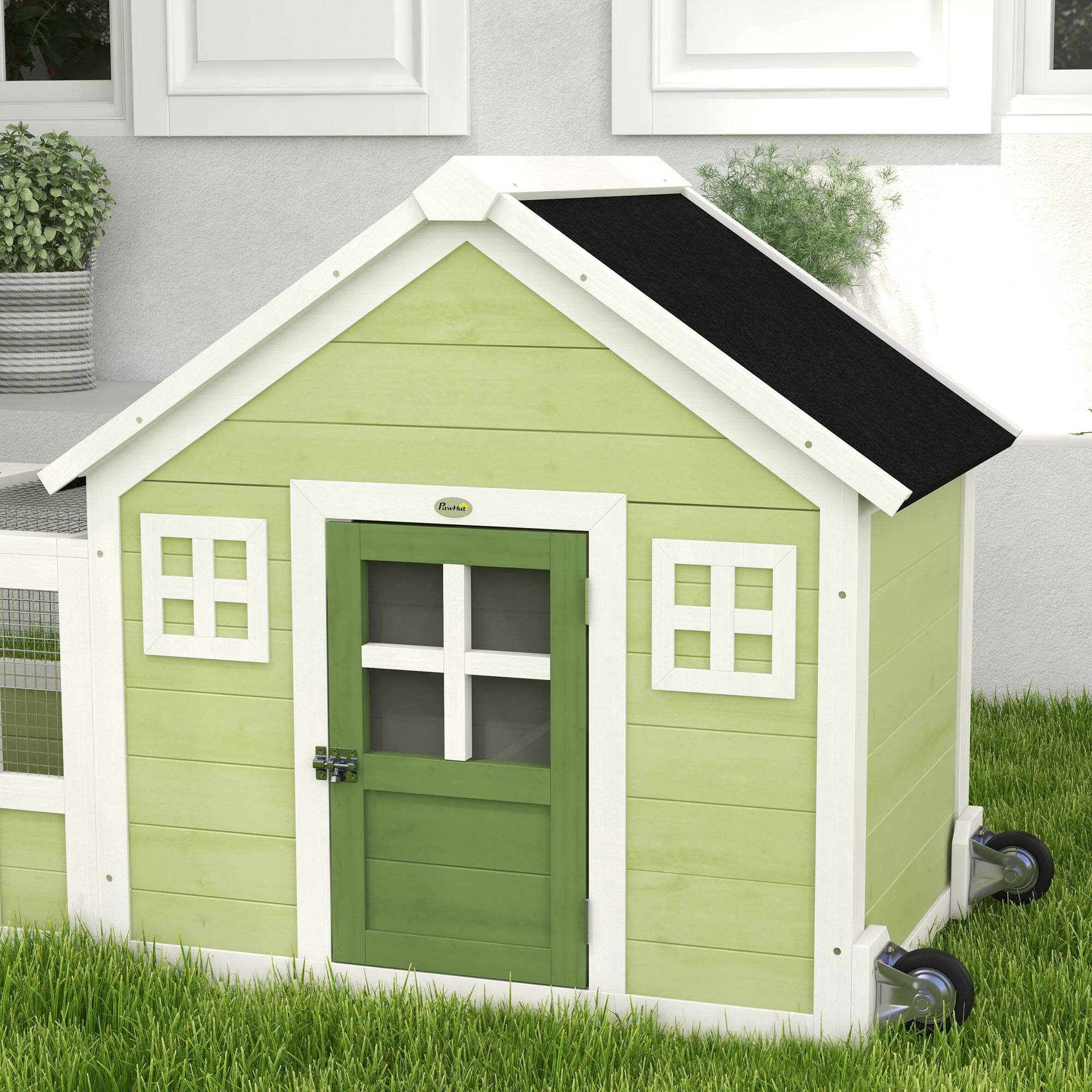 Alt View 7. Pawhut - Inch Rabbit Hutch with Asphalt Roof, Handle - multicolor.