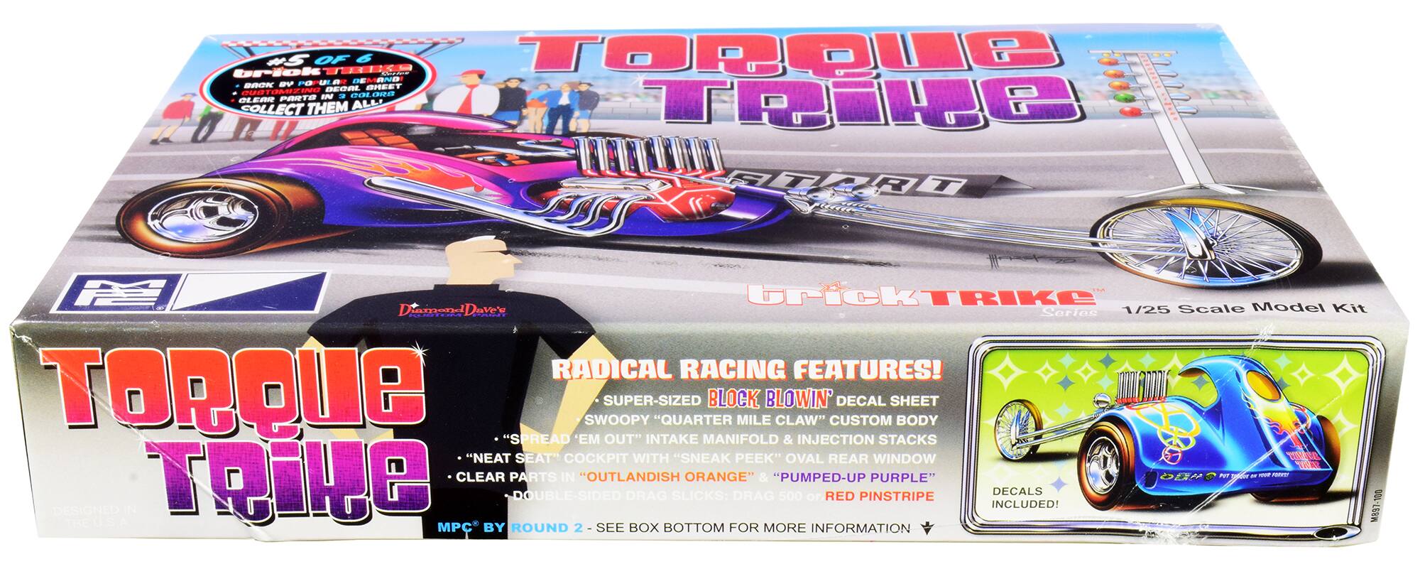 DPIOK #S OF AOS TOROle PO REMAND m BAOK a GHEET 0MzI BECRL aU0 - DOLORS PORTO - LEAR TRIME THEM ALL COLLECT ATART F Grick TRIKE Model Dimanl Dove's Series 1/25 Scale Kit RADICAL RACING FEATURES! TORQUE 'SPREAD 'EM SWOOPY SUPER-SIZED OUT" INTAKE "QUARTER MANIFOLD BLOCK MILE BLOWIN' CLAW" & INJECTION CUSTOM DECAL STACKS SHEET BODY "NEAT SEAT" COCKPIT WITH "SNEAK EEK" OVAL REAR WINDOW  TR CLEAR PARTS IN "OUTLANDISH ORANGE" &  - adiar 1  - TRINe "PUMPED-UP PURPLE" DRAG SLICKS: DRAG DECALS DOUBLE-SIDED 500 or RED PINSTRIPE 100 INCLUDED! DESIGNED M897 T MPC BY ROUND 2 SEE BOX BOTTOM FOR MORE INFORMATION