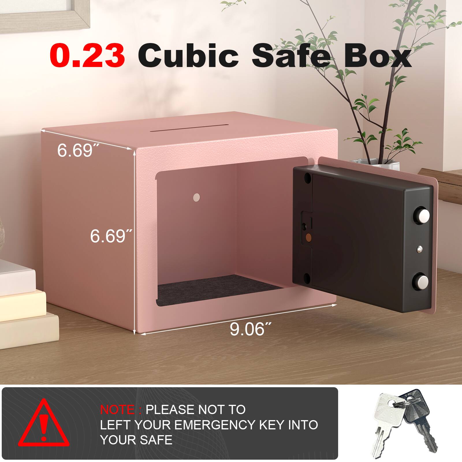 0.23 Cubic Safe Box

6.69" x 6.69" x 9.06"

NOTE: PLEASE NOT TO LEFT YOUR EMERGENCY KEY INTO YOUR SAFE
