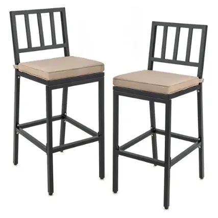 Front. Costway - Set of 2 Patio Metal Bar Stools Outdoor Bar Height Dining Chairs with Cushion - Black + Beige.