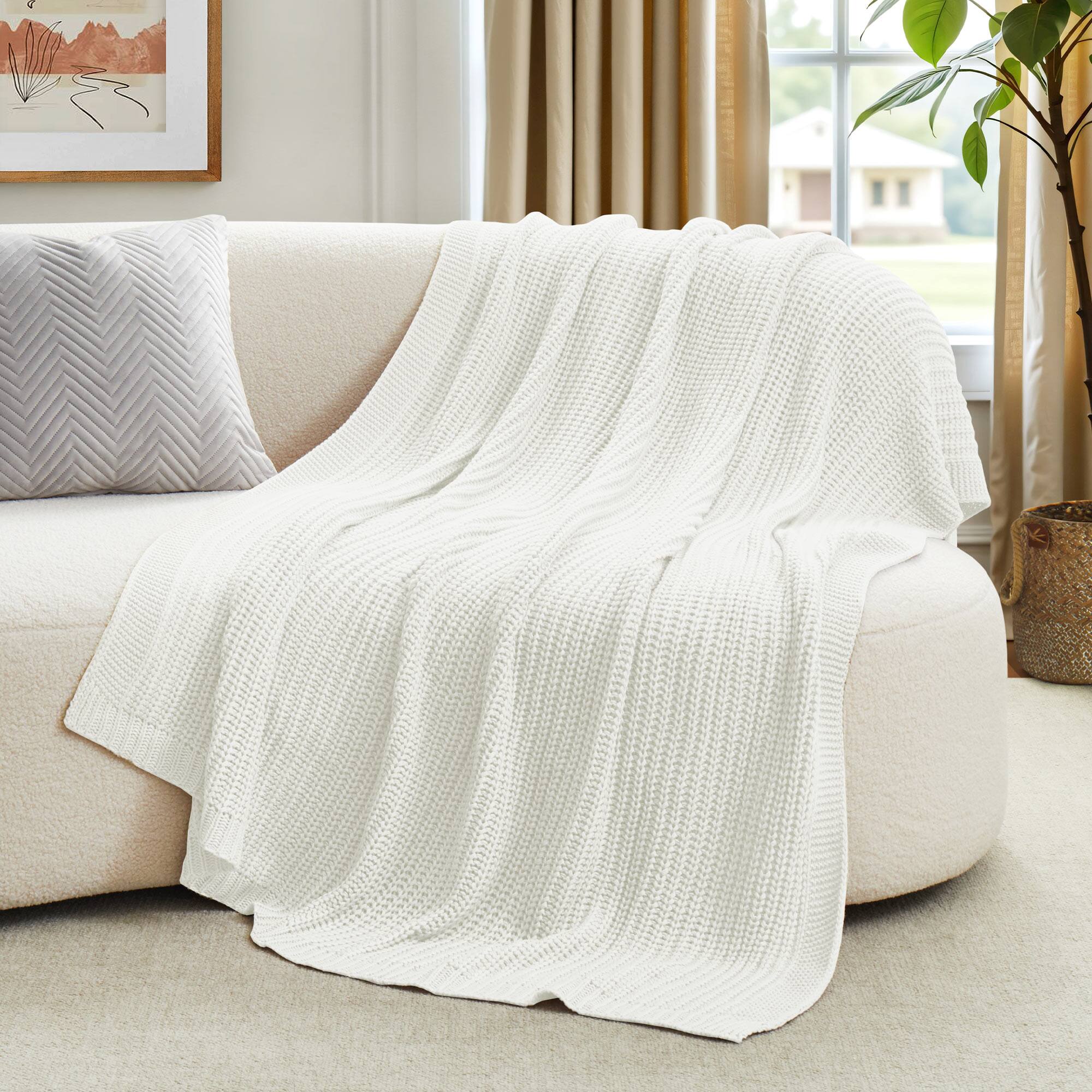 Angle. Peace Nest - Peace Nest 50"x60" Chunky Knit Throw Blanket Warm Comfort Woven Blanket, White - White.