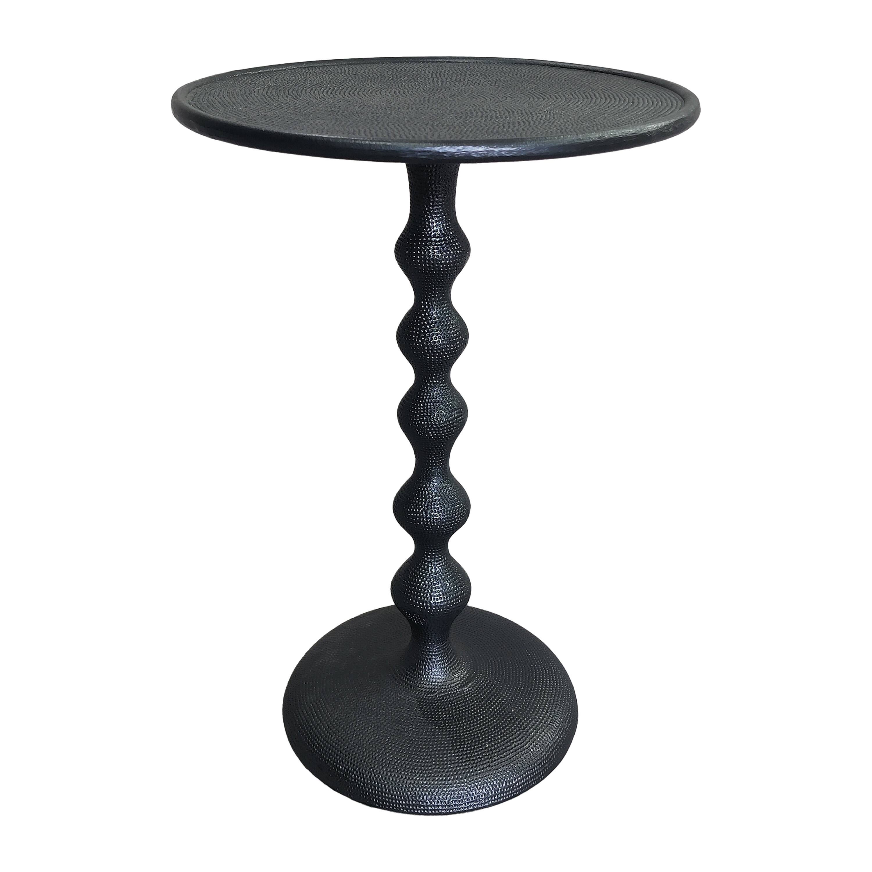 Alt View 2. Manhattan Lane - Shae 22 Inch Round Side End Table, Hammered Texture, Turned Pedestal Post - Black.