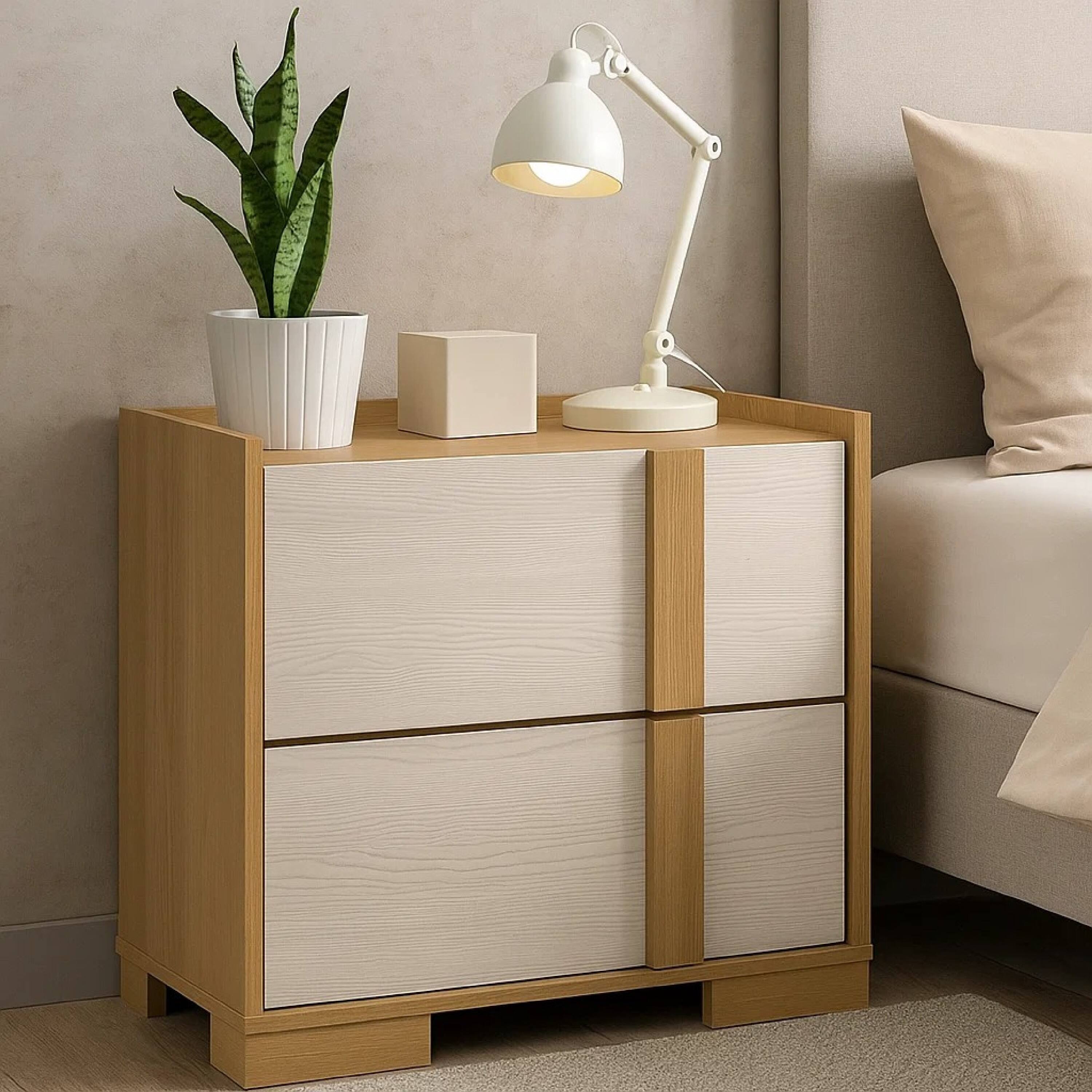 Alt View 6. Manhattan Lane - Hyle Modern Nightstand, 2 Drawers, 24 Inch - Natural Brown.