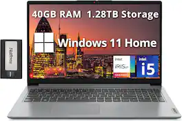 Lenovo - IdeaPad 1i 15.6" FHD Laptop, Intel i5-1235U, 40GB RAM, 1TB SSD, Iris Xe Graphics, Win 11 Home + 256GB Docking Station - Gray