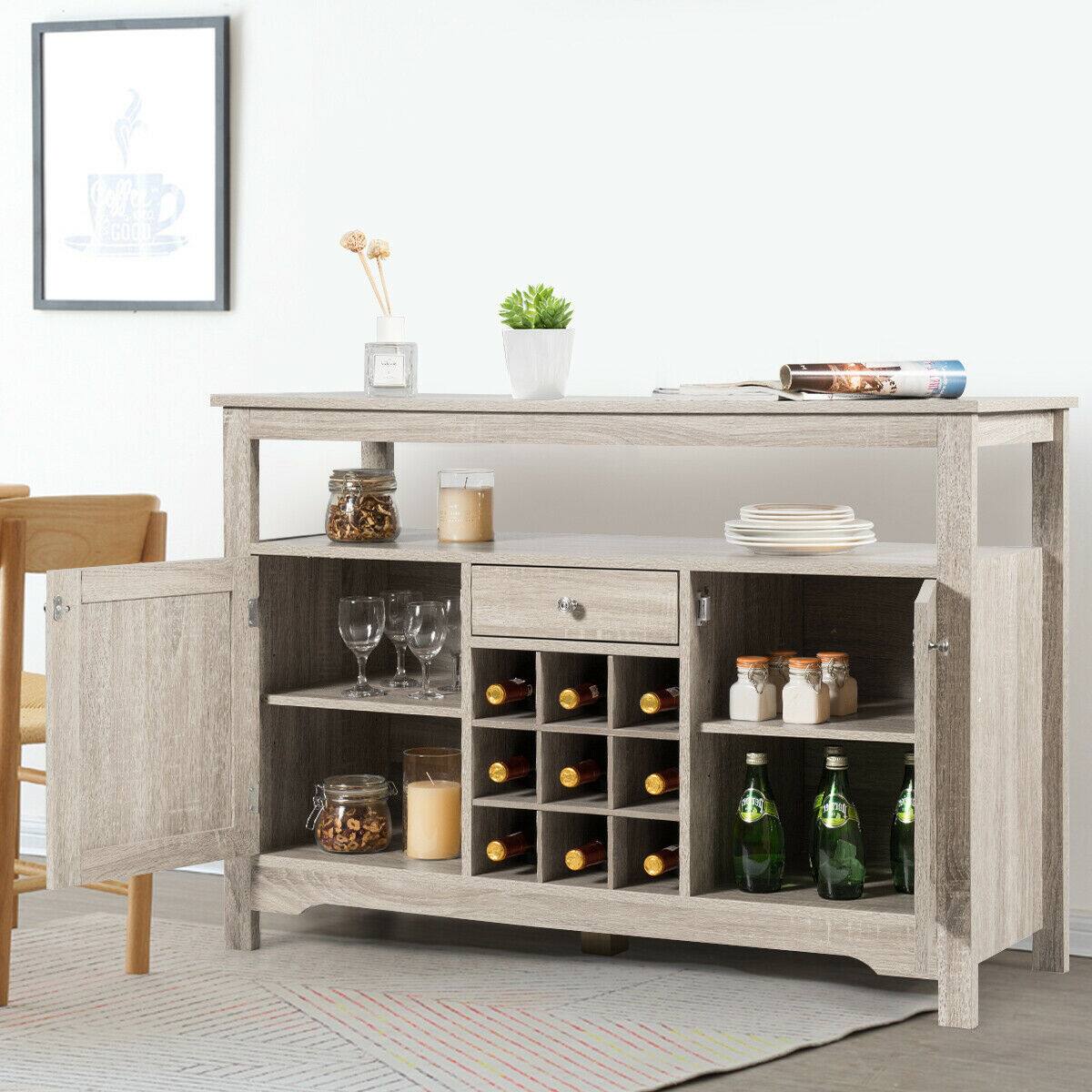 Alt View 4. Costway - Costway Buffet Server Sideboard Wine Cabinet Console Table Grey Home - Gray.