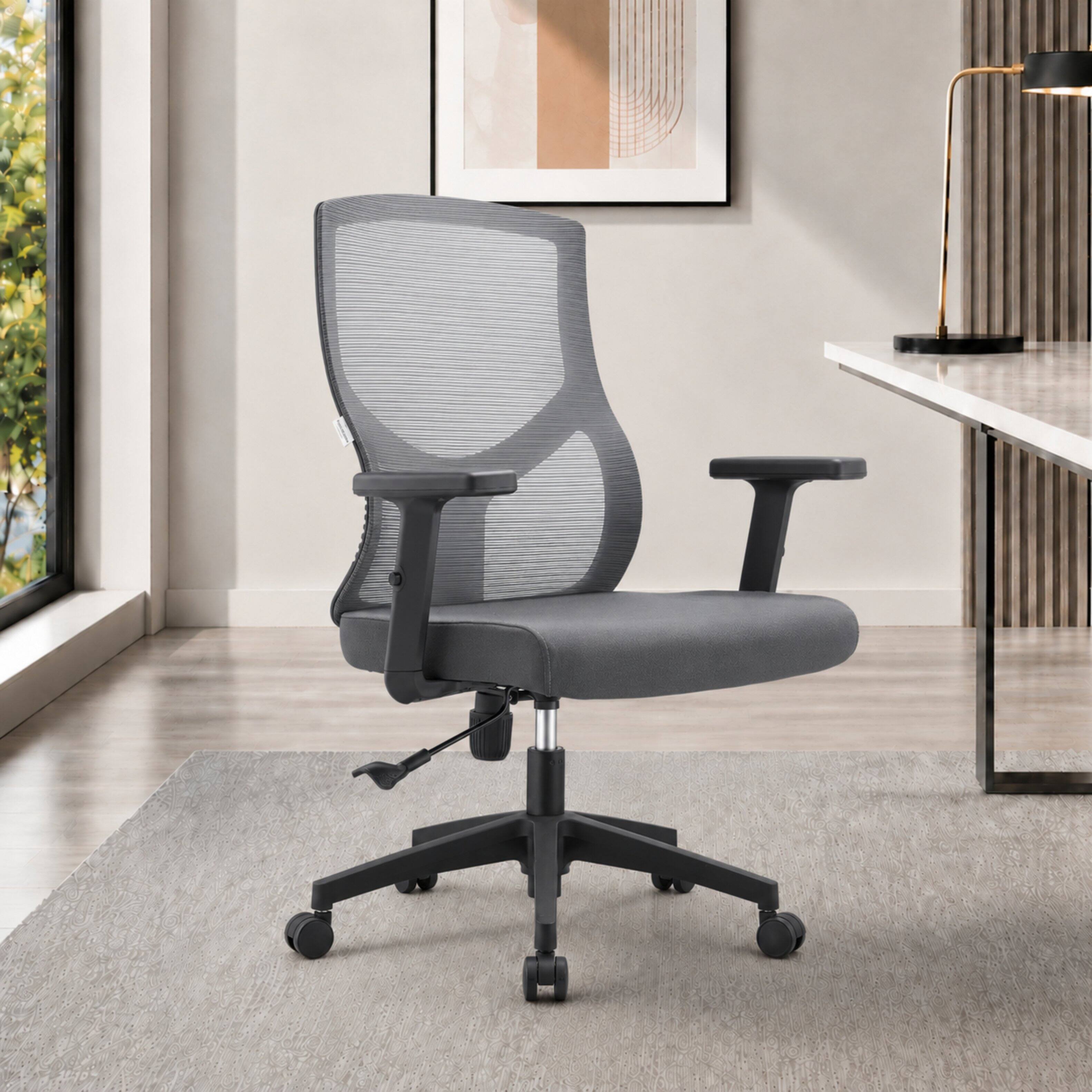 Alt View 6. LeisureMod - Glen Ergonomic Cotton Upholstered Mid Back Mesh Office Chair, Adjustable Height, Swivel & Tilt Computer Desk Chair, Home - Grey.