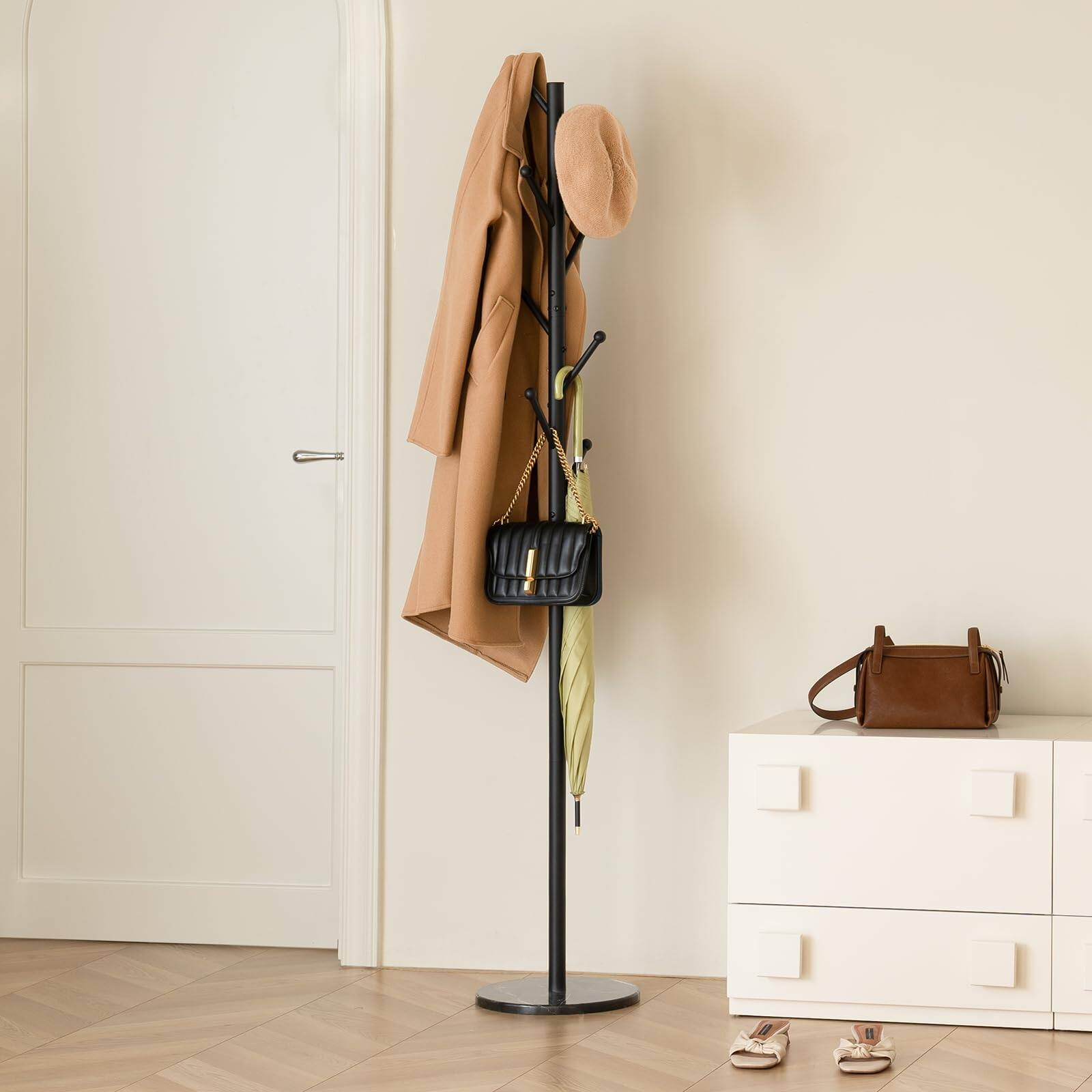 Left. Stylel Star - Yoobure Coat Rack Freestanding with Natural Marble Base - Coat Tree with 8 Hooks Heavy Duty Coat Hanger Stand - White.