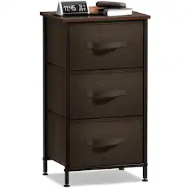 Sorbus - Nightstand with 3 Drawers - Steel Frame, Wood Top &Fabric Bins -Home, Bedroom, Office & College Dorm, Bedside - Brown
