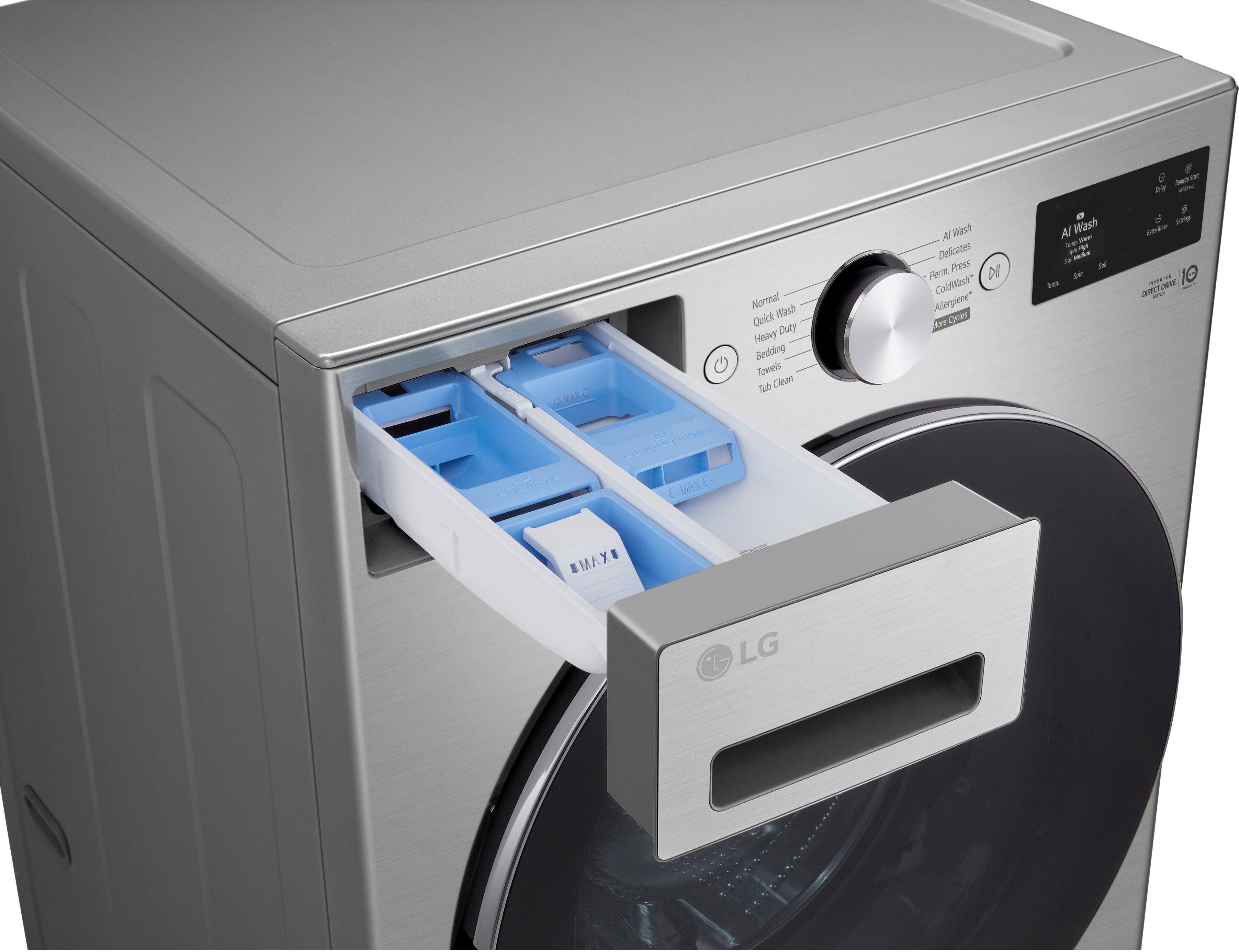 - MAX Normal Wash Quick Duty Heavy Bedding Towels Tub Clean Al Mash Delicates Perm. Press ColdWash Allergiene™ SYP Croles Al Wash
- AI Wash
- Delicates
- Perm. Press
- ColdWash™
- Allergiene™
- More Cycles
- Al Wash
- Temp. Spin
- Soil
- Energy Direct Drive
- Normal
- Quick Wash
- Heavy Duty
- Bedding
- Towels
- Tub Clean
- LG