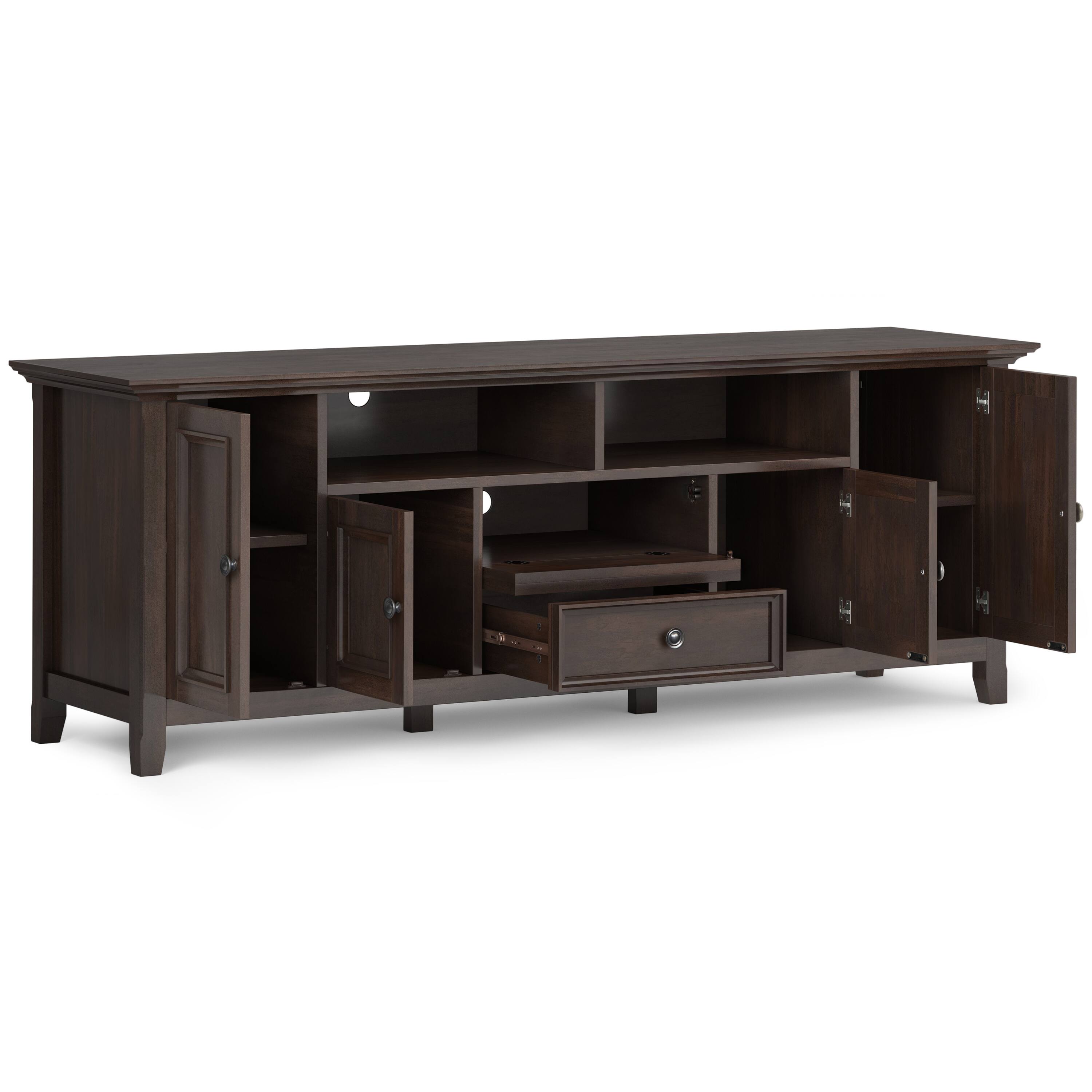 Alt View 1. Simpli Home - Amherst Solid Wood 72 inch Wide TV Media Stand For TVs up to 80 inches - Brunette Brown.