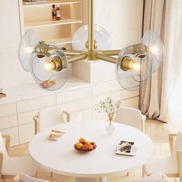 LUCKY ONE - 26in Hanging Sputnik Chandelier, 5-Light Mid-Century Pendant for Dining Room Living Room Kitchen - Gold