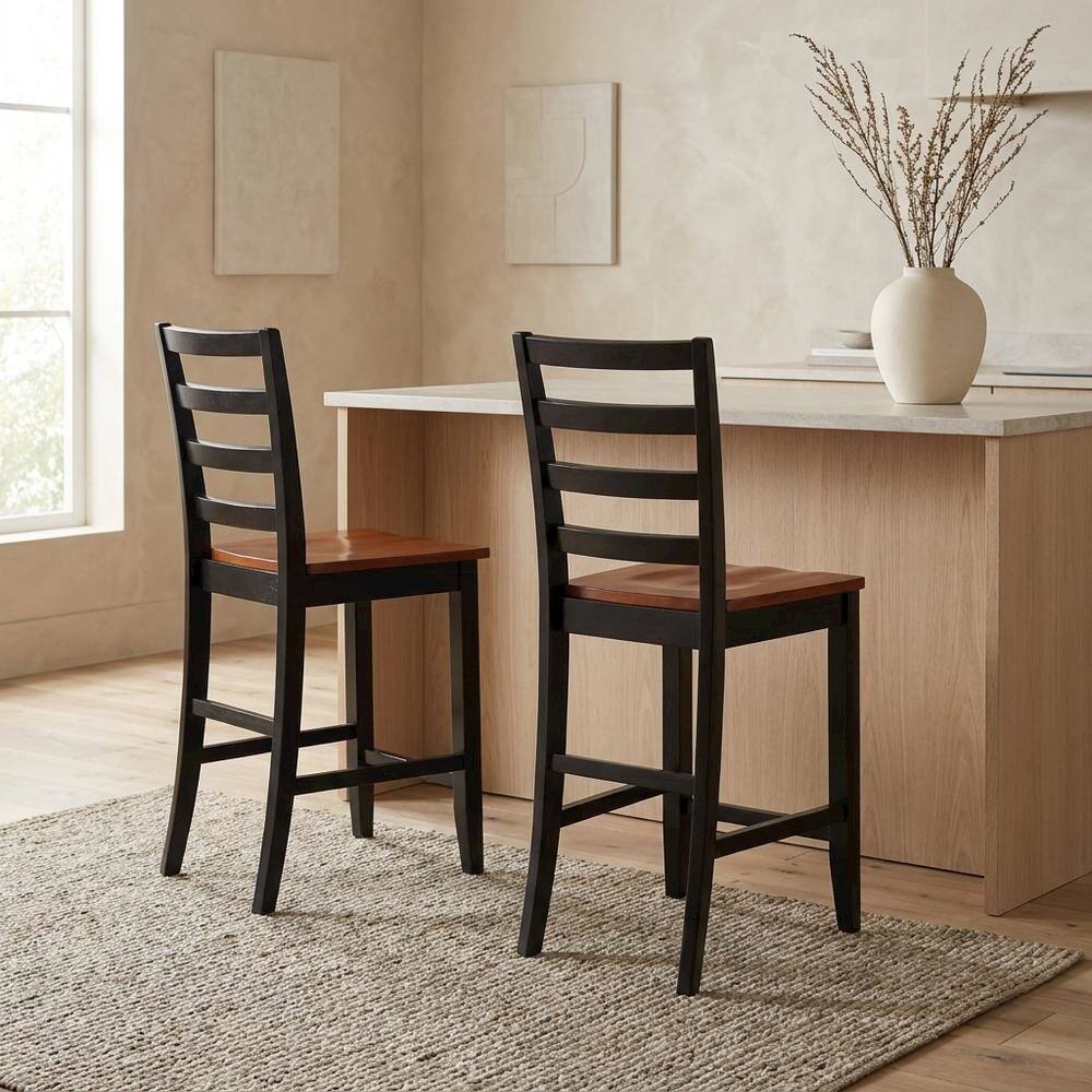 Alt View 1. FurniFact - Solid Wood Counter Height Bar Stools - Black & Cherry.