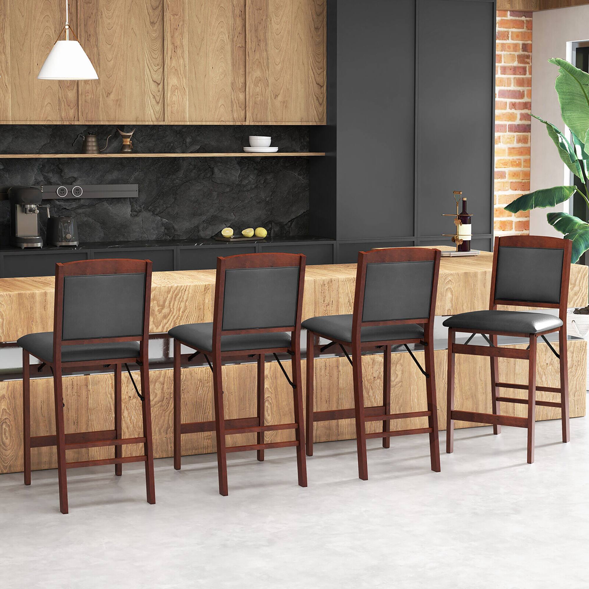 Alt View 1. Gymax - Gymax Set of 4 Counter Height Chairs w/ Rubber Wood Legs Padded Seat & Backrest - Brown.