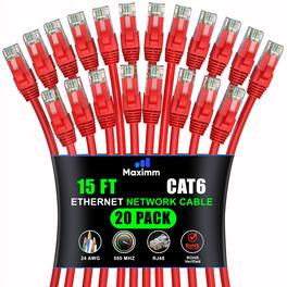 Maximm - Cat 6 Ethernet Cable 15 ft (20-Pack) - UTP, 10Gbps, 550MHz