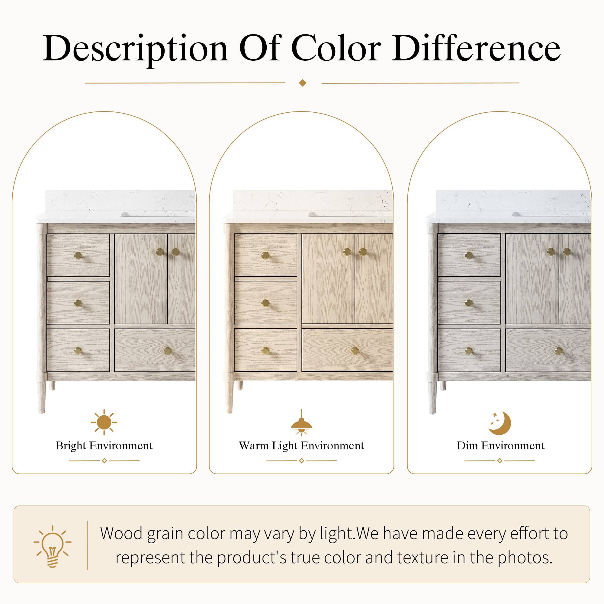 Description Of Color Difference

Bright Environment Warm Light Environment Dim Environment

Wood grain color may vary by light. We have made every effort to represent the product's true color and texture in the photos.