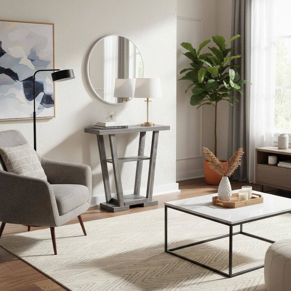 Back. FurniFact - Console Table, Gray Woodgrain - Gray.
