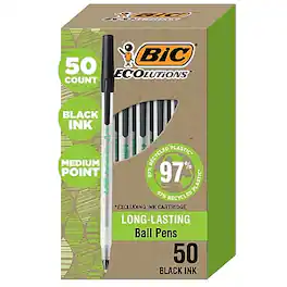 BIC - Ecolutions Round Stic Ballpoint Pens, Medium Point, 50/Pack - Black Ink