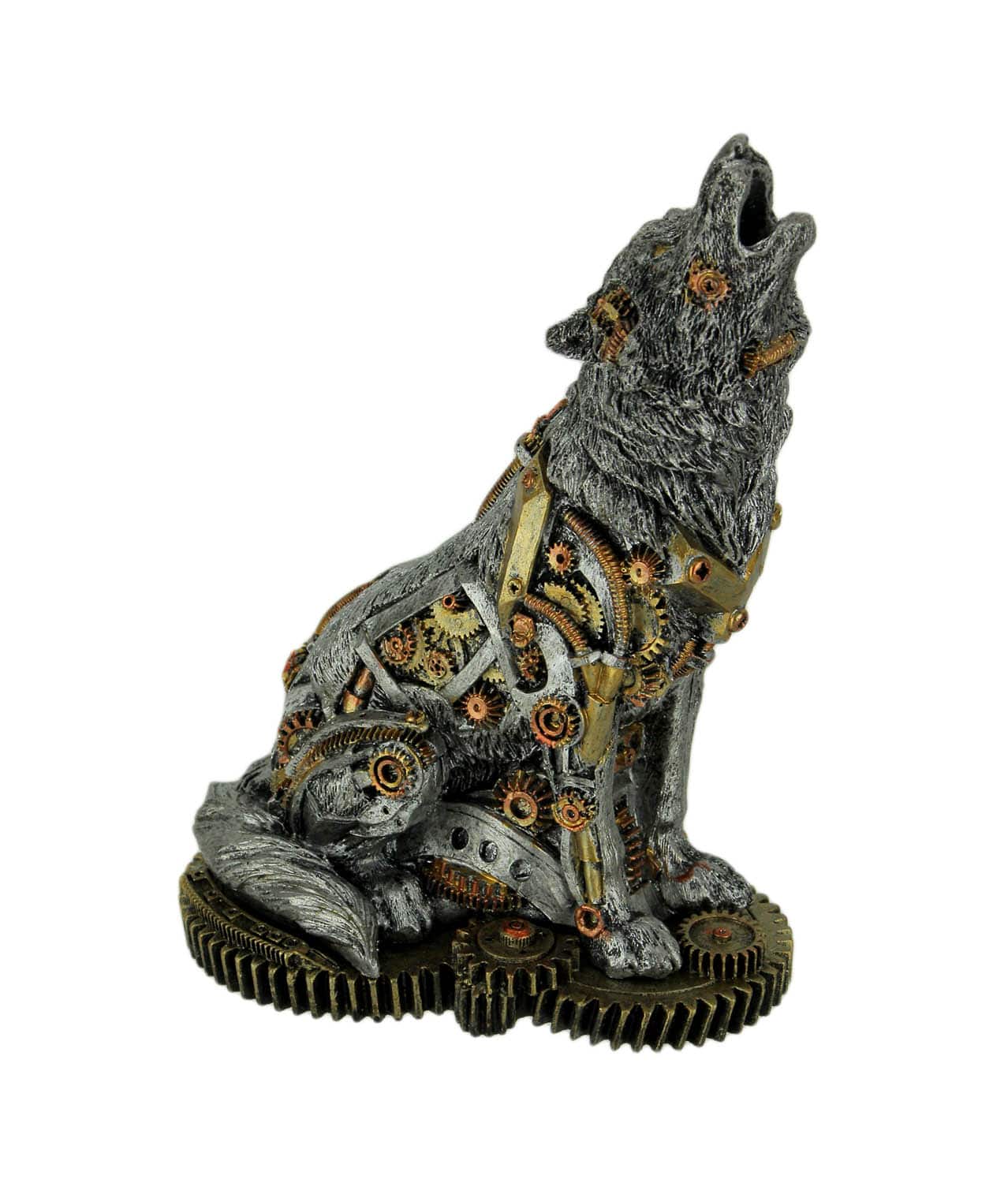 Everspring Import Co. - Mechanical Steampunk Howling Wolf Cyborg Dog Resin Statue 7.5 Inches High - Silver