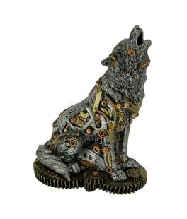 Everspring Import Co. - Mechanical Steampunk Howling Wolf Cyborg Dog Resin Statue 7.5 Inches High - Silver