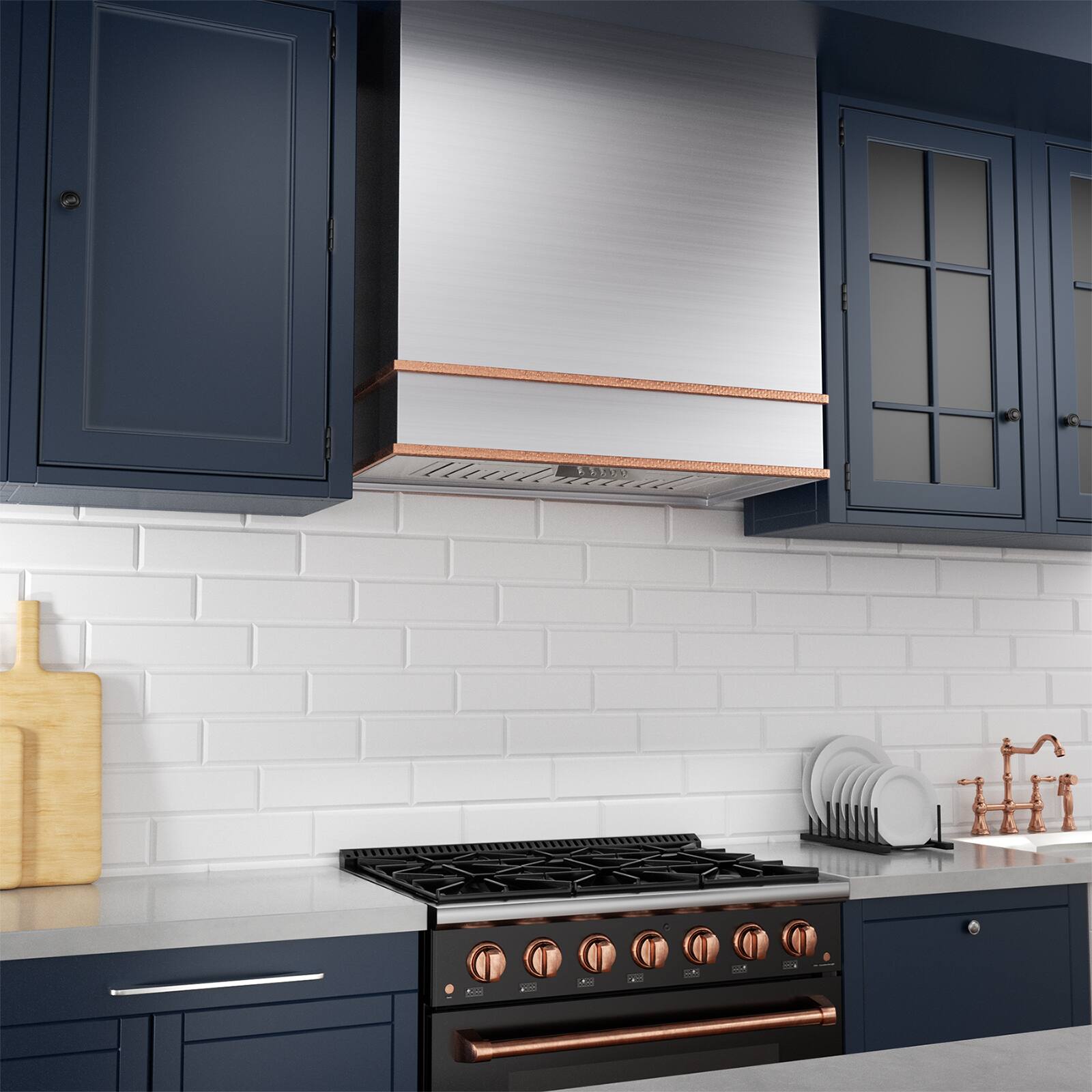 Alt View 5. Akicon - Akicon 30 in. 600 CFM Ducted Wall Mount Range Hood with LED Lights and Charcoal Filter, in Stainless Steel with Copper - Stainless steel with Copper.