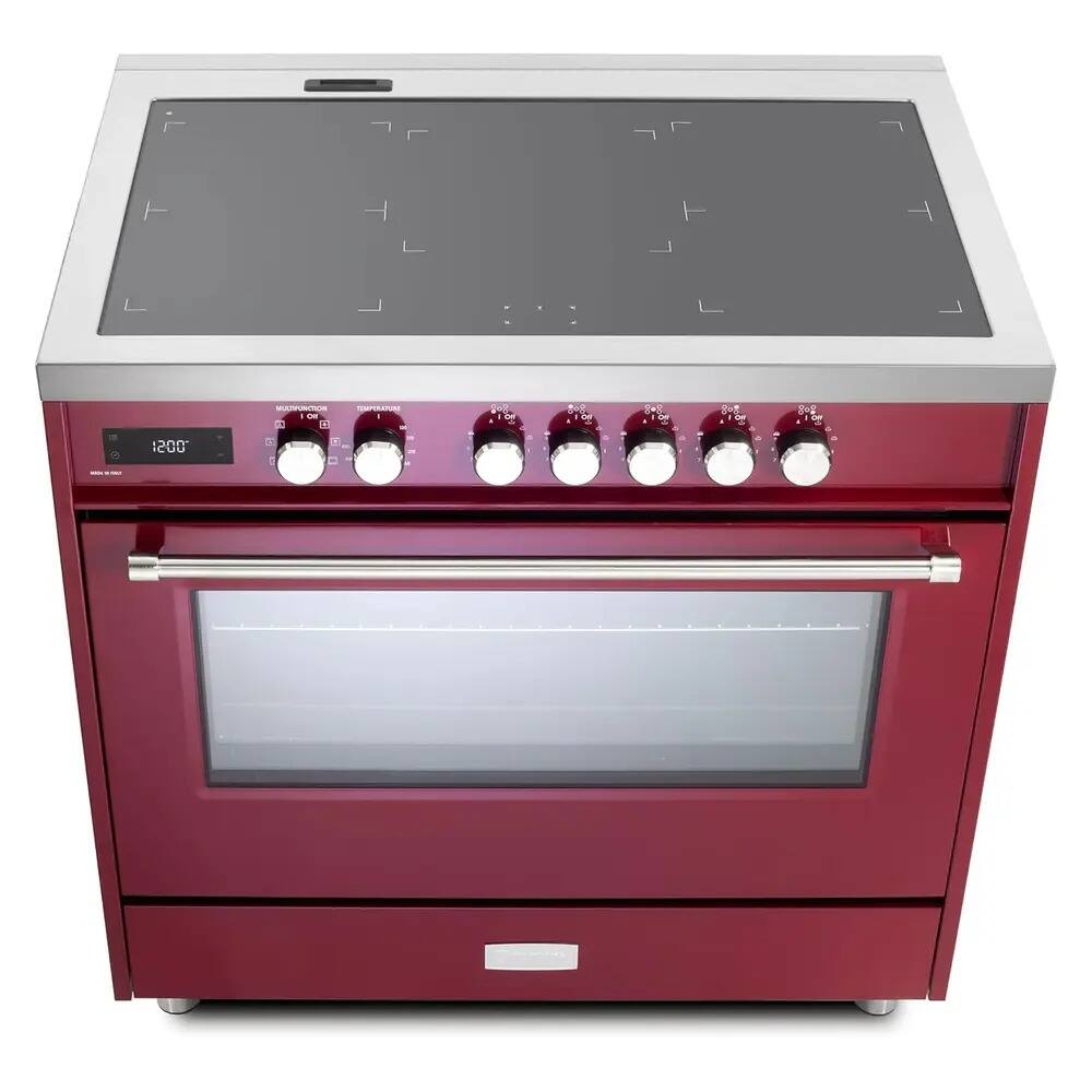 Alt View 2. Verona - Verona 36 inch Ultima Collection Freestanding Induction Range with 5 Elements, 5 cu. ft. Oven Capacity (Burgundy) - Burgundy.