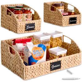 Best Choice Products - Hyacinth Angled Pantry Storage Baskets W/ Handles, Chalkboard & Marker (Set of 3) - Natural