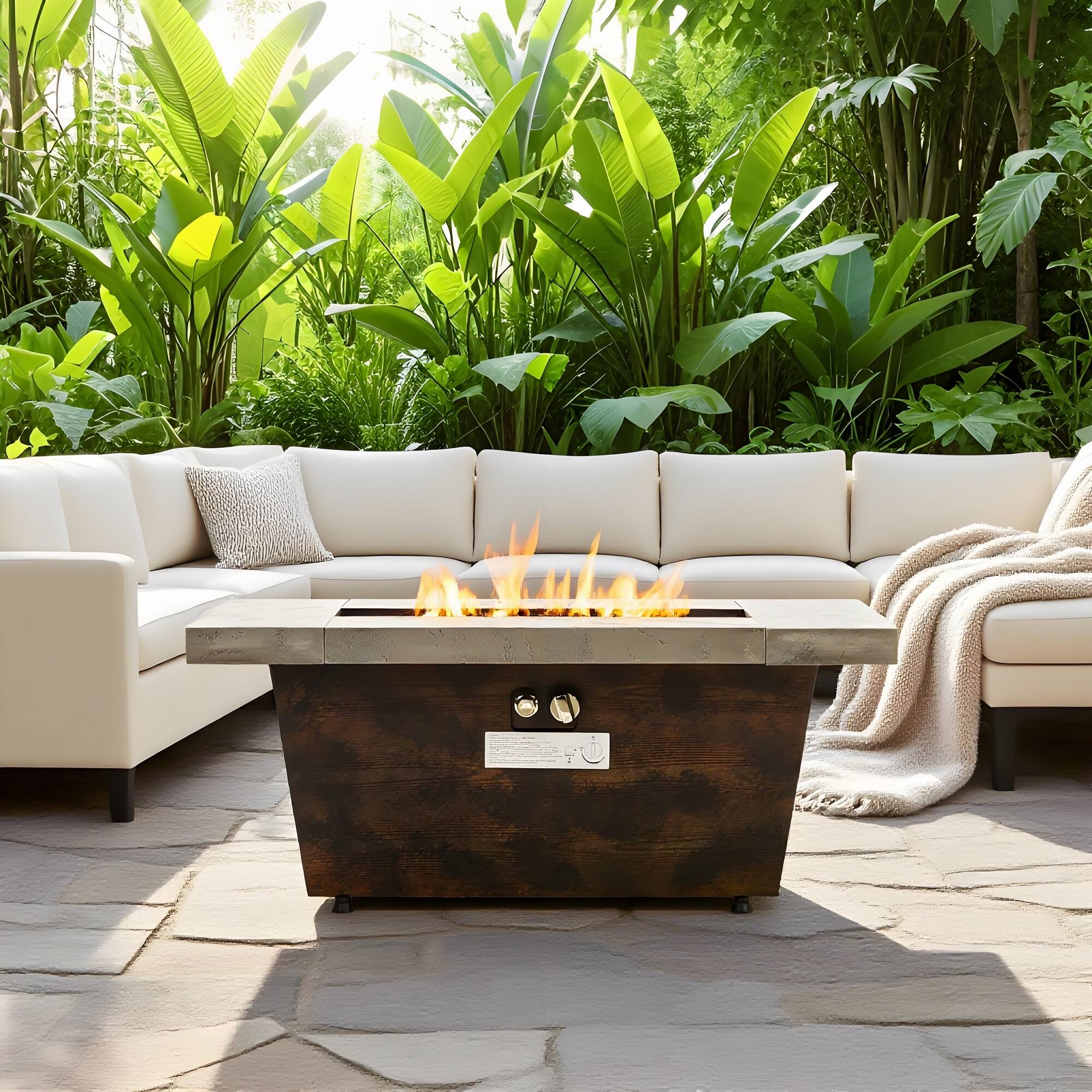 Angle. APRILSOUL - 42 Inch Gas Rectangle Fire Pit Table with Cement-Imitating Texture Effect Design 50000BTU Outdoor Firepit Table.