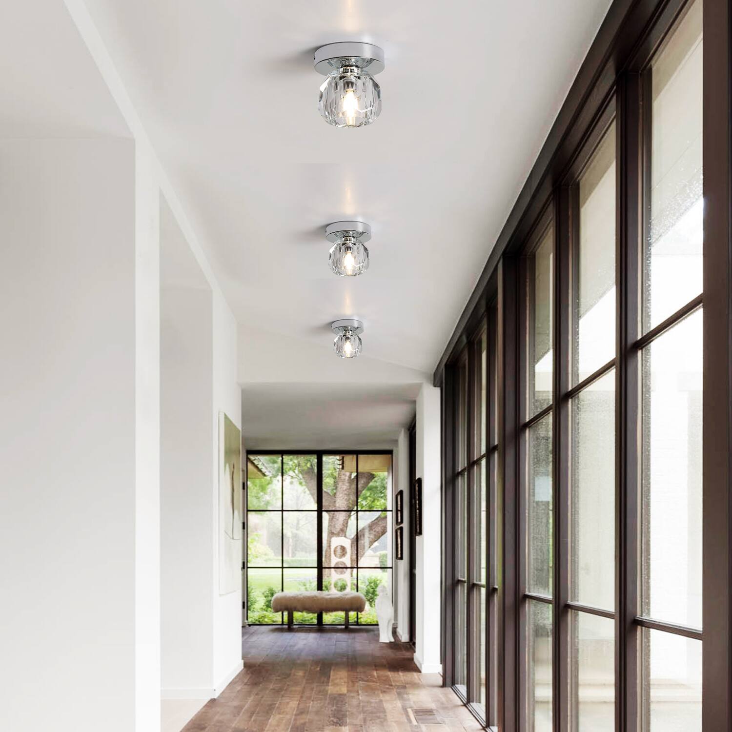 Alt View 2. Umeiluce - 1-Light 4.7" Crystal Flush Mount Ceiling Light - Chrome.