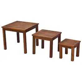 Outsunny - 3 Piece Outdoor Side Nesting Table Patio Set with Acacia Wood Build & Multi-Functional Design - Teak